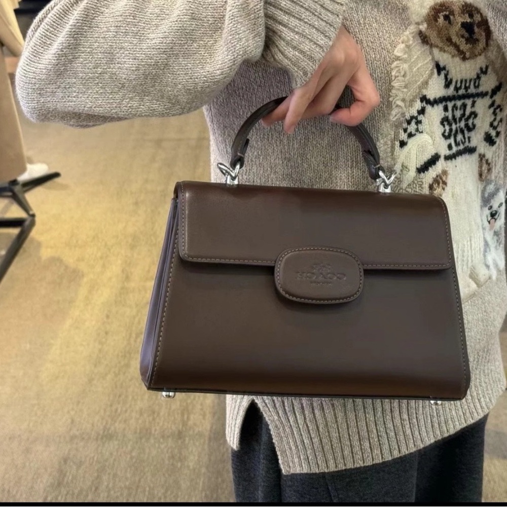 NWT！COACH ELIZA 2-WAY TOP HANDLE BAG（COACH CT852）SILVER/MAPLE fast shipping - Picture 8 of 15